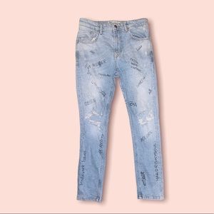 Size 30 Skinny Jeans with writings from Zara’s